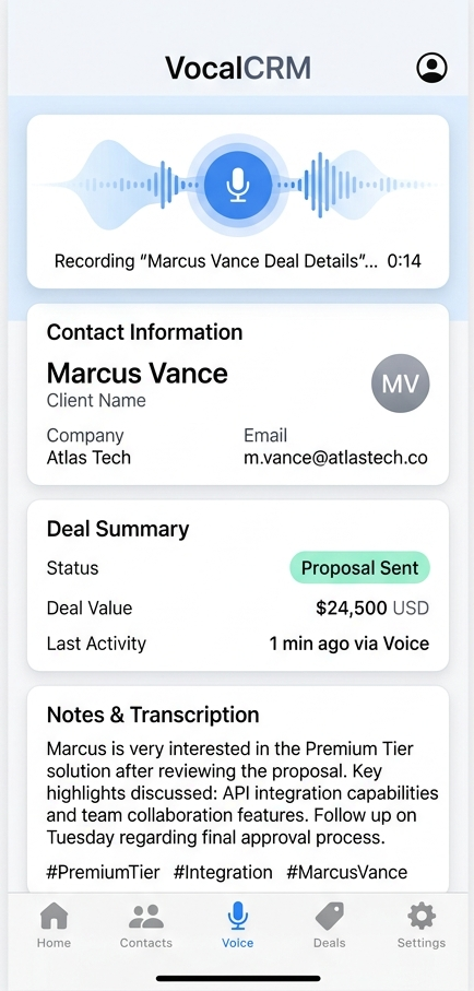 VocalCRM Mobile Screen